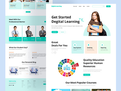 Digital Learning Landing Page clean colorful education education app education landing page education website geometric hero header illustration landing page learning learning app minimal study website typography ui ui design user interface visual design website design