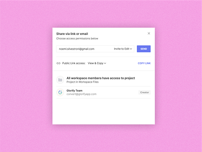 How to share a project with Glorify app design design tool e commerce folder glorify graphic design menu panel product design project saas sharing teamwork ui design uiux ux design video