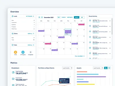 Dashboard - Wealth management advisor dashboard finance portfolio tasks ui ui design wealth