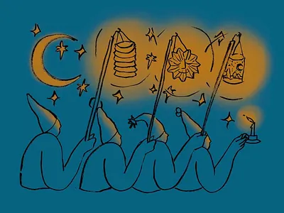 Laterne, Laterne art christmas cozy drawing holiday illustration laterne laterns leah schmidt leahschm moon night sky stars