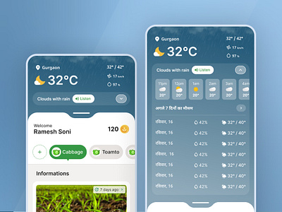 Weather Forecast UI for Agritech App agriculture app branding farmer app farming app graphic design logo symbol ui ui design ui designer user interface user research ux weather weather app weather forecast weather ui