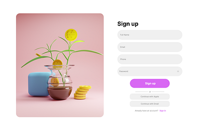 Login page 3d design illustration product design web application