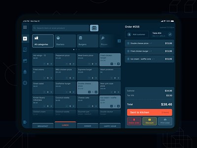 Point of sale for iPad dark mode ipad point of sale pos restaurant ui uiux ux