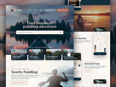 Lune - Paddling Trips - Web Design Concept app design interface lune padding product ui ux web