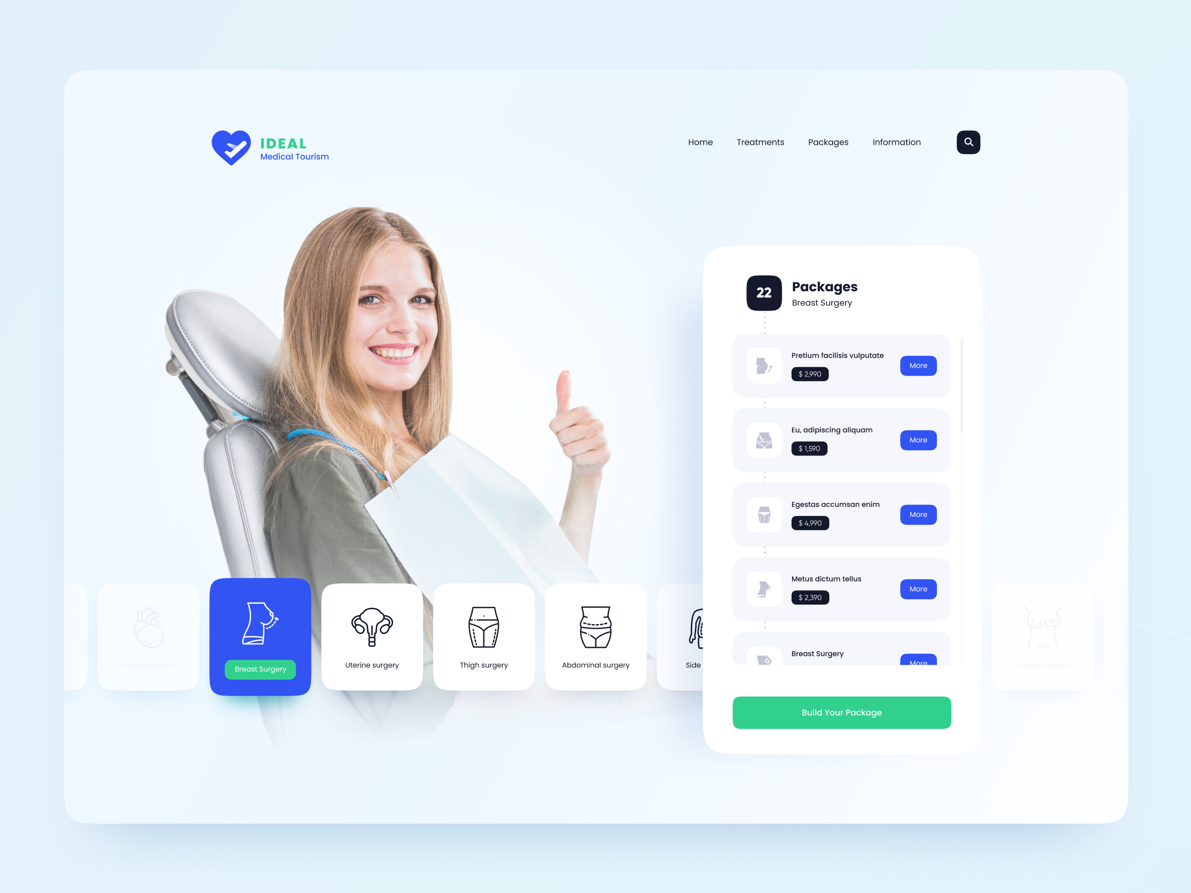 Ideal Medical Tourism - Website Design blue cancer carousel clean design digital marketing doctor girl green health ideal items medical minimal product design scroll tourism tourist ui design ux design