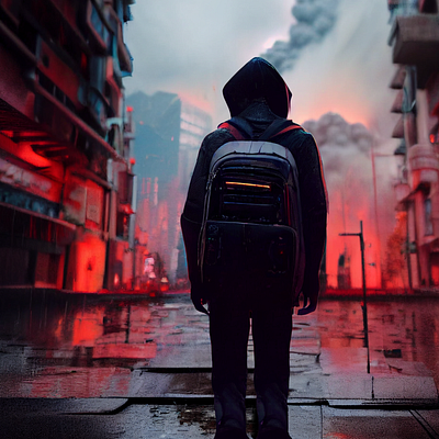 Lonely Backpacker in a Cyberpunk World cyberpunk design