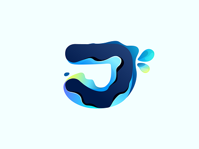 J letter design drop eco icon letter logo mark ocean pool river ui water