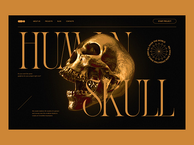 Landing page for 3D human scull 3d brutalistic human scull landing page minimalistic premium design ui website