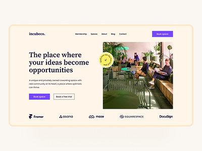 Co-working Landing Page 🖥️ branding co working design graphic design landing landing page space typography ui web design website