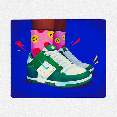 Sneakers art character design colors design digitalart drawing face illustration outfit pink procreate shoes smiley sneakers socks street style