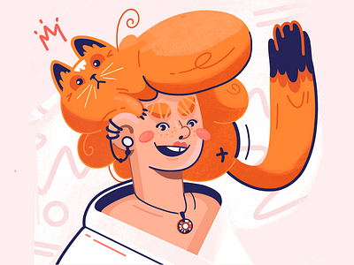 Ginger with HairCat branding cat fat cat flat ginger girl graphic design hair haircut head illustration procreate red red head smile woman