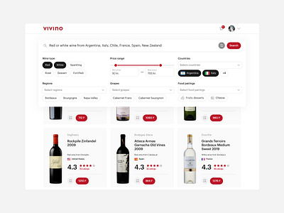 Vivino redesign basket cards clean filters grid market price red search store ui ux web wine