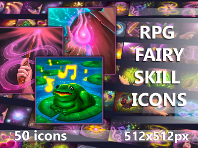 RPG Fairy Skill Icons 2d art asset assets fairy fantasy game game assets gamedev icon icone icons indie indie game mmorpg png psd rpg skill skills