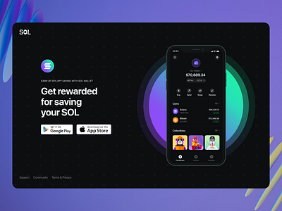 SOL Wallet clean concept crypto dapps nft solana ui web web 3