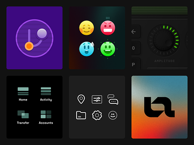 Various icons/illustrations black branding emoji gradient grey icon iconography illustration logo logotype noise purple smilies