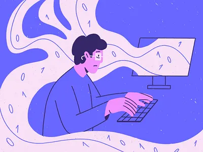 IT workaholism 2d anxiety breakdown burnout character colors computer human illustration illustrator it mental health procreate productivity success workaholism