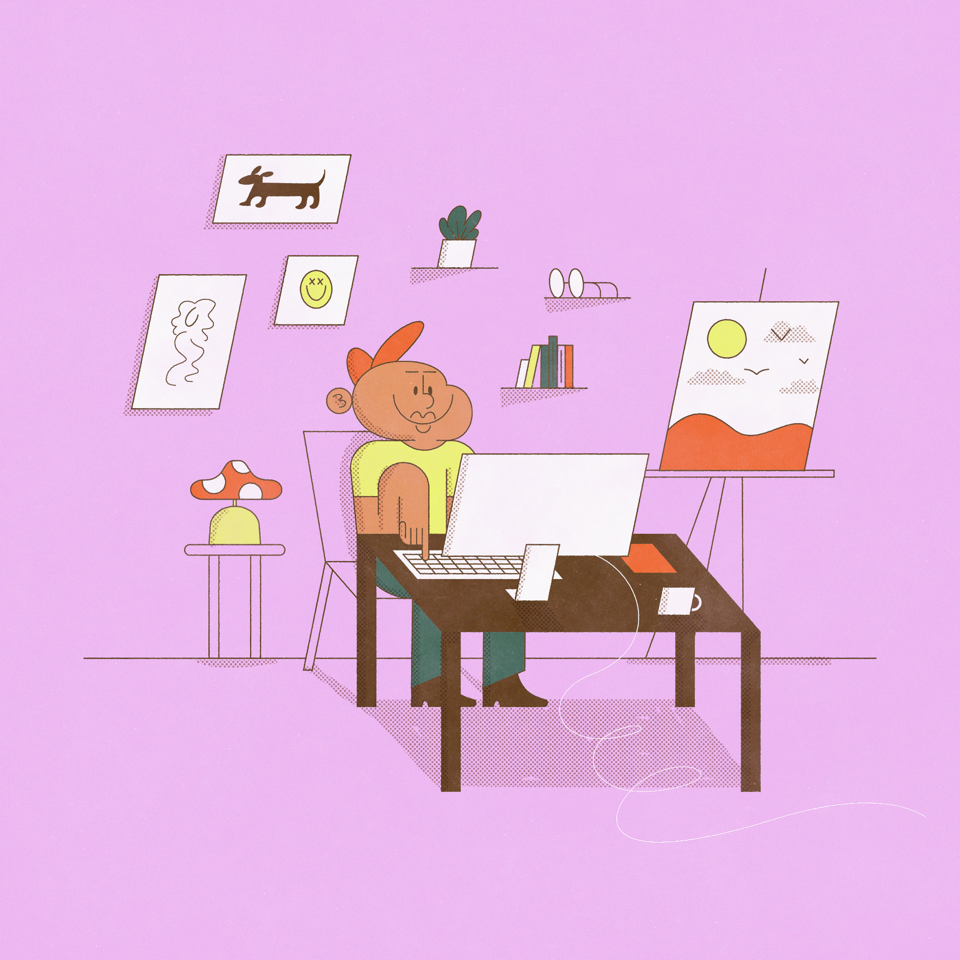 Same Sh*t, Diff Day black brown cartoon character illustration room style texture vector