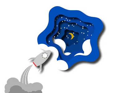 rocket to the moon animation design illustration vector