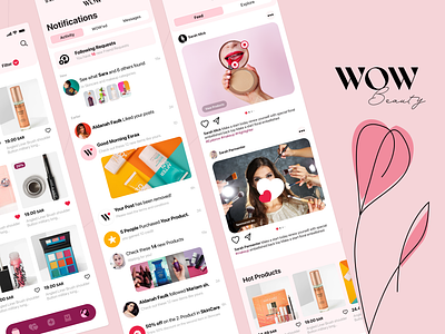 Wow Beauty Mobile App design app arab arabic beauty design dubai ecommerce feed ios ksa notifications orders profile saudi share social media tracking ui ux wallet