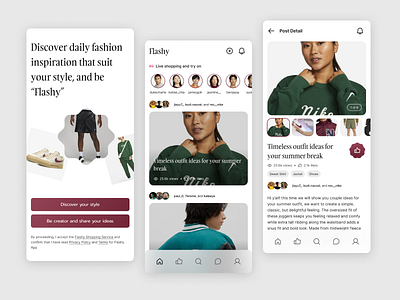 Flashy - Daily Outfit Inspiration App catalog fashion landing page mobile mobile app mobile design product product detail social media story