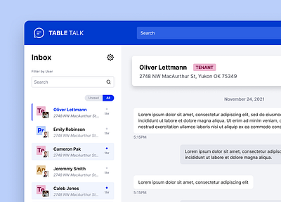 Table Talk blue branding figma messages product texting ui ux web