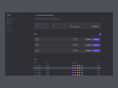 Web b2b security app / saas app dashboard scans security ui ux web