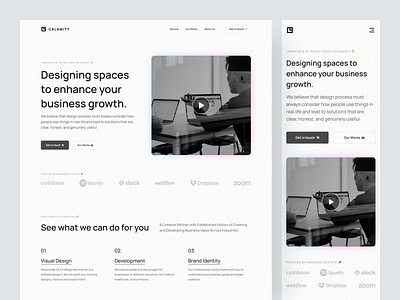 Calamity - Creative Design Agency Landing Page about us agency branding clean creative agency design design agency designer digital agency header hero home page landing page minimal portfolio web responsive ui ux web website