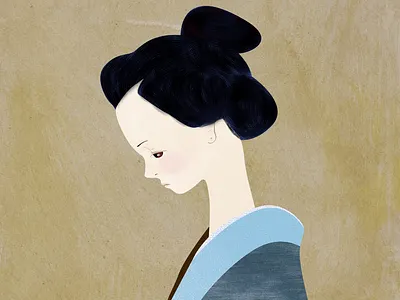 Maiko Thinking asian beautiful girl branding design digital illustration france geisha graphic design illustration japan mixed media sadness