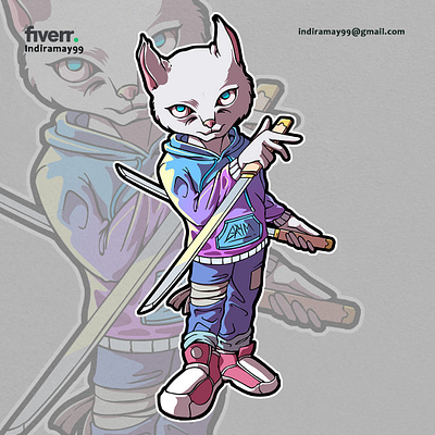 Cartoon Mascot Character cartoon character illustration samurai cartoon samurai cat cartoon vector