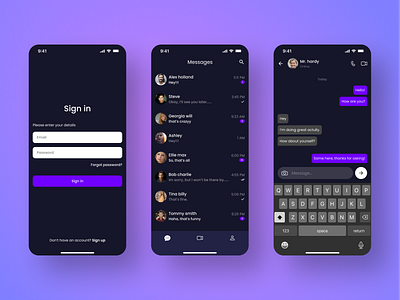 Chat App android app chat dark mode design facebook instagram ios app messaging app mobile app night mode simple design snapchat social app ui uiux user experience user interface design ux video call app whatsapp