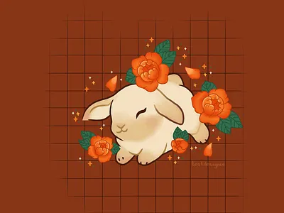 Autumn Bunny animal autumn bunny cute fall floral flowers forest grid illustration kawaii leaves peonies peony procreate rabbit seasonal sparkles