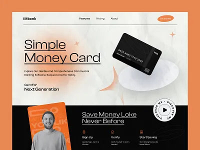 Bank Card Landing Page - iMbank bank bank card banking app card creative credit debit digital banking exploration finance fintech home page landing page payment ui ux visa card website
