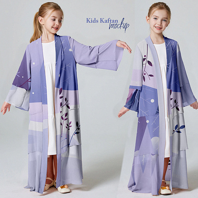 Kids Kaftan Mockup apparel clothes design download fabric fashion girls outfit photoshop template textile