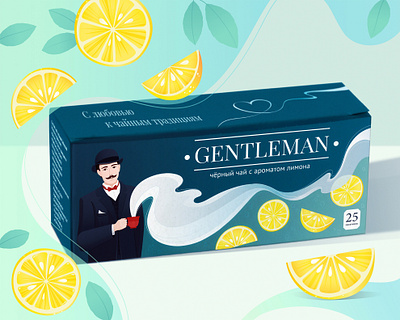 Illustration for tea packaging branding bright cartoony character citric cup design flavor fresh gentleman graphic design illustration lemon line man package slice taste tea vector