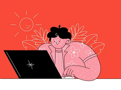 Remote Work Illustration 2d holidays illustration pink red remote summer work