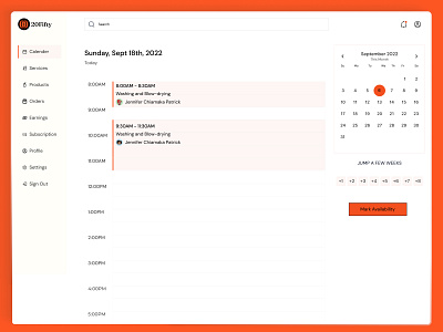 Salon Management Dashboard (Light Mode) appointment calender dashboard schedule