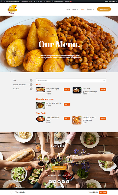 SPICE TWO KITCHEN MENU PAGE design graphic design web design
