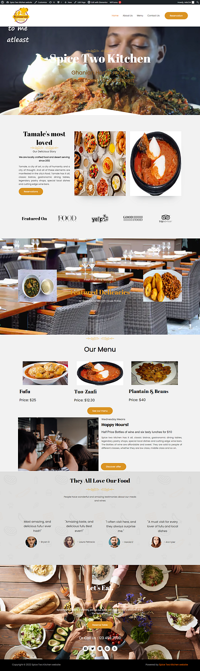 SPICE TWO KITCHEN HOME PAGE design graphic design web design