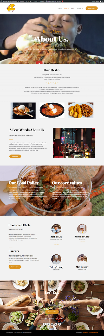 SPICE TWO KITCHEN ABOUT US PAGE design graphic design web design