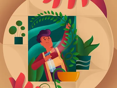 man maintaining plants character design flat illustration graphic design illustration minimal vector