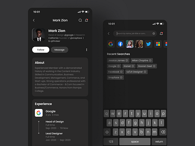 Job Profile App appui darkapp darktheme darkui job job profile