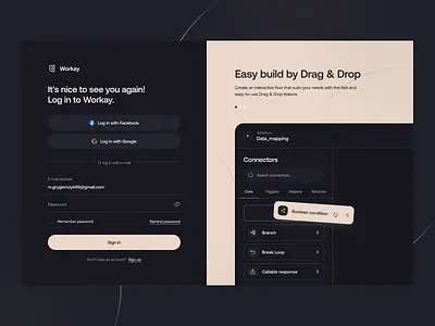 Workay - low-code automation app application automation clean design devtool interface intergration log in low code low code automation app platform saas sign in simple ui uidesign uiux ux uxdesign
