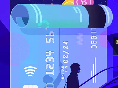 "Means of payment : Digital at full power" artwork bitcoin business card chang credit digital digital illustration digitalart illustration illustrator money online payment pop art travel