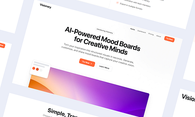 Visionary – AI-Powered Mood Boards for Creative Minds board branding design hero landing marketing mood board product design ui uiux ux