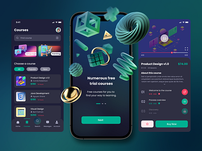 e-learning mobile app 3d 3d assets app design dark mode e learning elearning gradient mobile app ui
