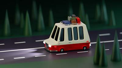Motohome 3d blender cartoon design illustration logo motorhome truck
