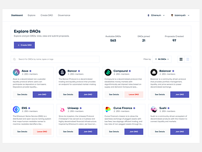 DAOs blockchain cryptocurrency daos design figma product design ui web3