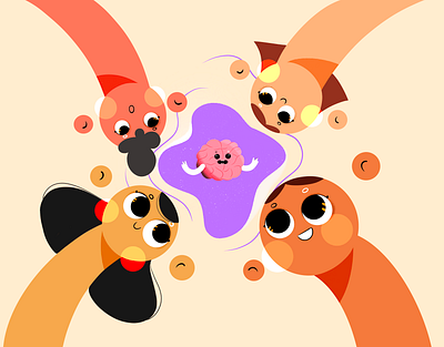 One brain/One team 2d 2d art adobe illustrator brain character design commercial cute design female artist flat character graphic design happy illustration illustrator procreate team team work vector vector illustration work