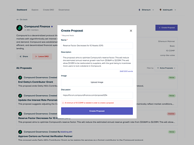DAOs - Create Proposal blockchain cryptocurrency daos design figma product design ui web3