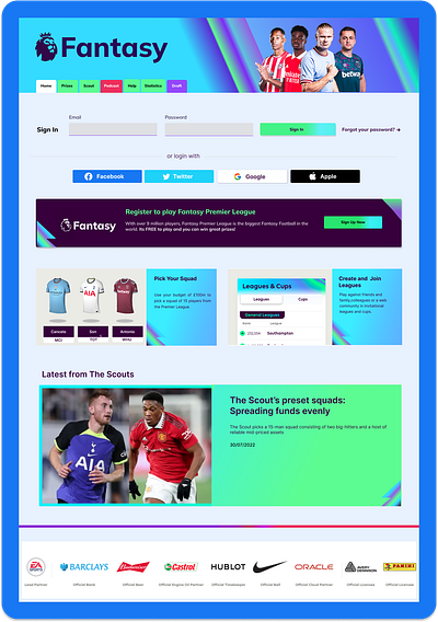 My FPL Design blue green ui web design